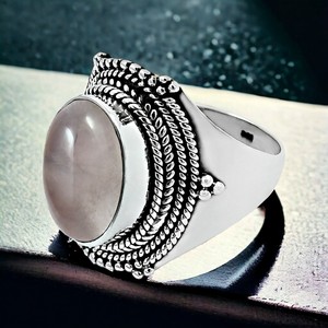 ใหม่สีชมพูโรสควอตซ์ 925 เงินสเตอร์ลิงรูปไข่แหวนเครื่องประดับทําด้วยมืออัญมณีธรรมชาติคลาสสิกหินใหญ่แหวนก้อน - Product Image 2