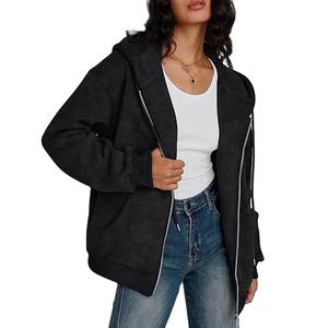 Sweat à capuche oversize pour femme, effet délavé, fermeture éclair, en molleton de coton 500 GSM, fabrication OEM personnalisée, marque privée - Product Image 2