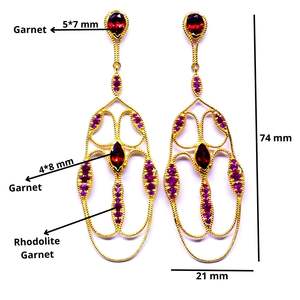 Pendientes colgantes clásicos de Plata de Ley 925 para mujer, Pendientes colgantes de piedras preciosas granate chapados en oro para ropa de fiesta y regalos - Product Image 2