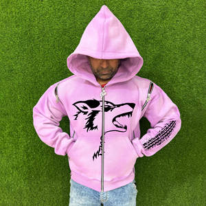 Sweats à capuche surdimensionnés en éponge française personnalisés en gros pour hommes sweats à fermeture éclair lavés à l'acide en coton brodé mélangé - Product Image 1