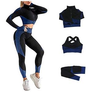 Ensemble de sport 3 pièces sans coutures pour femme : leggings de yoga, soutien-gorge de sport, veste zippée, tenue de sport, vêtements de sport - Product Image 2