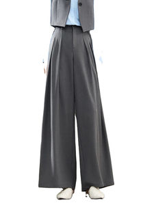 Pantalon ample taille haute pour femme 2025, uni, décontracté, à jambes larges, avec fermeture élastique, style devant plat - Product Image 2
