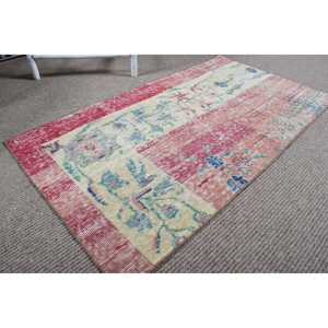 Vintage Turkish Rug 2.1x3.9 ft, <b>Red</b> Small Check <b>Wool</b> Rug - Product Image 5