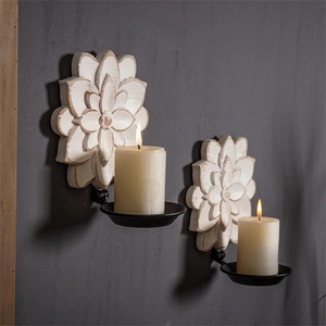 Porte-bougie mural en bois à motif floral pour la décoration de la maison, étagère de couloir, présentoir, organisation de fête et accent d'intérieur en provenance d'Inde - Product Image 2