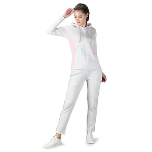 Conjunto Deportivo de Felpa de Polialgodón Rosa para Mujer, Diseño Regular Sólido, Botón de Lazo Bordado, Informal, de Invierno, Lavable a Máquina - Product Image 3