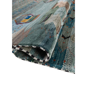 Alfombra Freedom Manchaha de Lana y Seda de Bambú con Patrón Geométrico Azul, Anudada a Mano, para Decoración de Sala de Estar - Les-8384 - Product Image 2