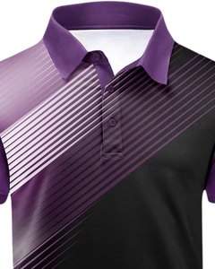 เสื้อโปโลแขนสั้นผู้ชายแบบสั่งทำพิเศษ ผ้าคอตตอนผสมคุณภาพพรีเมียม ลายทางสีม่วงดำ ดีไซน์ระบายอากาศได้ดี เหมาะสำหรับใส่ลำลองหรือเล่นกอล์ฟ รับผลิตแบบ OEM - Product Image 4