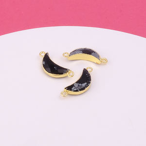Flocon de neige obsidienne or électrolytique croissant demi-lune 6x16mm Double caution résultats bijoux à bricoler soi-même faisant des composants connecteurs - Product Image 4