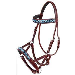Cabestros de caballo occidentales con diseño de cuentas Cheyenne de calidad premium exclusivos, cuero duradero con características ajustables para montar a caballo - Product Image 1