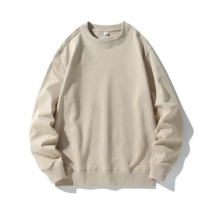 Sudadera Beige con Cuello Redondo Unisex, Básica, Lisa, de Manga Larga, de Felpa, Informal, Suave, Cómoda para Uso Diario - Product Image 1