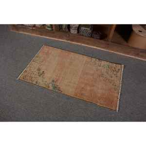 Vintage <b>Turkish</b> <b>Rug</b> Beige Green 1.4x2.5ft Handmade Wool Eco Friendly Medium Pile Large Area Patchwork Design Latex Backing - Product Image 3