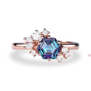Anillo de Compromiso Hexagonal de Plata de Ley 925 con Alejandrita, Clásico, Chapado en Oro Rosa de 18K, Certificado por Terceros, Anillo de Boda - Product Image 5