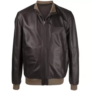 Veste en cuir véritable et toile pour homme, de qualité supérieure, fermeture éclair, col montant, design personnalisé, vente en gros - Product Image 4