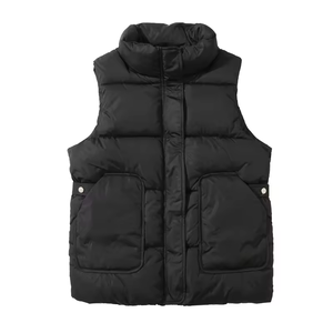 <b>Women</b> Canvas <b>Knitted</b> Puffer <b>Vest</b> Stand Collar Zipper Closure Casual Style Breathable Lightweight Sleeveless Winter Outerwear - Product Image 6