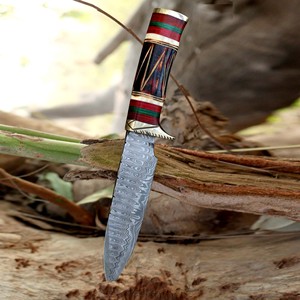 Cuchillo de caza de acero de Damasco hecho a mano, mango decorativo grabado, hoja fija, cuchillos para acampar y exteriores, proveedor mayorista - Product Image 4