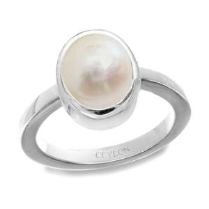 Bague élégante en argent avec perle des mers du Sud de 5,5 carats, pierres précieuses de Ceylan, pierre de 6,25 Ratti, bague traditionnelle indienne en perle Moti - Product Image 1