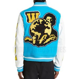 Chaqueta universitaria de cuero auténtico personalizada, chaqueta universitaria con logotipo bordado de tela de lana estilo callejero para invierno y primavera - Product Image 3