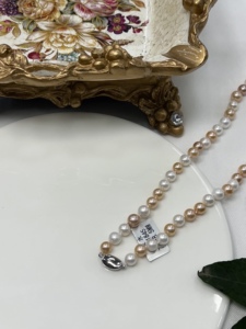 S925 <b>Sterling</b> <b>Silver</b> 7.5-8.5mm Freshwater <b>Pearl</b> <b>Necklace</b> White & Pink Multicolor Natural <b>Pearl</b> Strand Jewelry for Women - Product Image 3