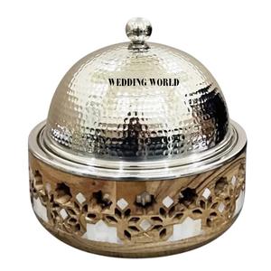 Marmite en nacre de qualité supérieure, fait main, design de créateur, forme ronde, chauffe-plat de luxe en bois pour table - Product Image 2