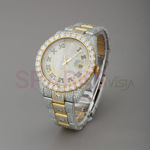 High End Diamond <b>Watch</b> with Crystal Black Roman Dial Gold Silver Luxury Statement Bracelet Fashion Timepiece - Product Image 1