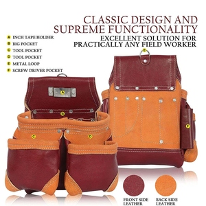 Sacs à outils pour électriciens en cuir tanné à l'huile de haute qualité, pochette de rangement multi-outils, professionnel, charpentier, OEM - Product Image 3