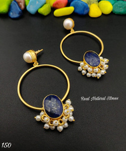 ทำด้วยมือสีเขียวนิลและมุกต่างหู Lapis Lazuli และต่างหูมุก,2023แฟชั่นทองชุบเครื่องประดับห่วงในราคาขายส่ง - Product Image 6