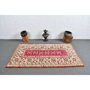 Tapis Vintage en Laine Turque Rouge Beige Patchwork Design Grand Rectangle 39X64 pieds Support en Latex 10mm pour Couloir Chambre - Product Image 3