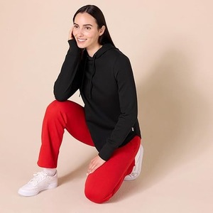 Women's Winter Casual <b>Short</b> <b>Sleeve</b> Pullover <b>Sweatshirt</b> Top with Drawstring 100% Cotton Fleece Thick - Product Image 5