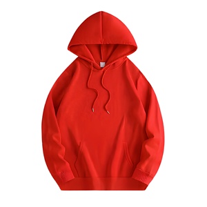 Sweat-shirt à capuche surdimensionné pour homme, rouge uni, décontracté, en tricot, avec poche avant, pour l'automne - Product Image 1