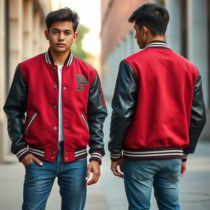 Chaqueta universitaria negra personalizada con parche bordado, diseño OEM para niños, Mangas de cuero, pedido a granel, hecho en Pakistán, MOQ bajo - Product Image 1