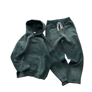 High Quality Oversized Acid Wash <b>Tracksuit</b> Set Custom Streetwear Vintage Sun Faded Wash Hoodie Sweatpants Distressed for Winter - Product Image 6