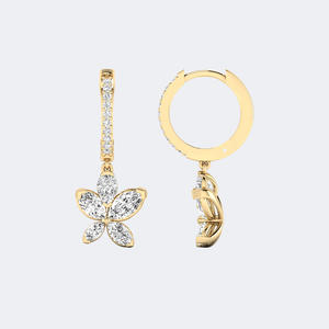 Boucles d'oreilles pendantes Huggie linéaires en or avec diamants de laboratoire cultivés, sertis en griffes et pavé, formes Marquise et Rond, 1.30CTW, pour femme - Product Image 1