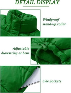 Venta al por mayor personalizado Color verde sólido mujeres Puffer chaquetas Casual a prueba de viento transpirable Puffer Down acolchado Zip Up chaquetas de las mujeres - Product Image 3