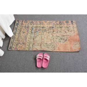 Vintage 2 X 3.5ft Beige Orange Laine Tapis Classique Grande Surface Tapis Turc Patchwork Rectangle Abstrait Latex pour Tapis De Chambre - Product Image 5