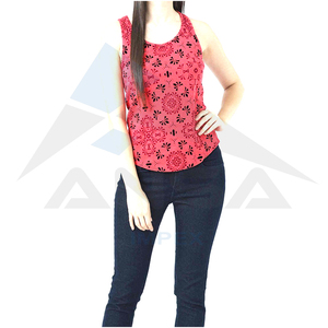 Camiseta sin mangas de algodón transpirable para mujer, novedad de 2024, estampado de sublimación rojo personalizado de alta calidad, longitud corta para invierno - Product Image 6