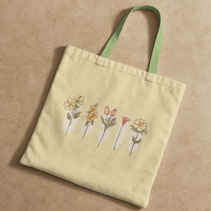Floral Art Canvas Tote <b>Bag</b> Durable Reusable Eco-Friendly Medium Size <b>Long</b> Handle for Daily Food Advertising Gift Usage - Product Image 3