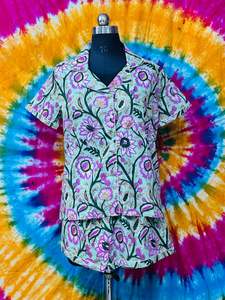 Design classique en gros 2 pièces confortables pur coton imprimé vêtements de nuit d'été femmes à manches courtes et ensemble de pyjama court - Product Image 4