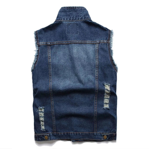 Slim Fit Breathable Eco-Friendly Quick Dry Winter Casual Jeans <b>Vest</b> Cotton Button Closure Turn Collar distressed <b>vest</b> - Product Image 2