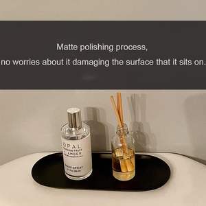 Plateau décoratif ovale en acier inoxydable Plateau de centre de table en métal rustique Lot de 2 Noir mat - Product Image 5