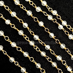 Aigue-marine pierre précieuse à facettes Rondelle perlée chapelet argent plaqué chaîne prix de gros aigue-marine chaîne pour la fabrication de bijoux en vrac - Product Image 2