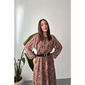Vestido de Gasa Marrón con Volantes - Marrón - Product Image 2