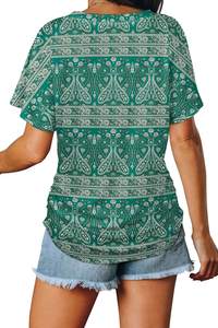 Camisetas de poliéster con cuello en V 100% de alta calidad para mujer, blusas y camisas lisas con patrón geométrico de talla grande, ropa de mujer por sublimación - Product Image 6