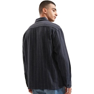 Chemise décontractée à manches longues rayée pour homme, qualité supérieure, 100 % coton sergé respirant, col rabattu, vente en gros - Product Image 4