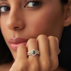 Bague en or massif véritable 14 carats en forme de marquise naturelle 0.40 ctw avec emboîtement 54 pièces 1.1 MM diamant 0.30 ctw bague à bandes fines - Product Image 4