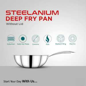 Poêles à frire à poignée rivetée en acier inoxydable sans couvercle Design durable Batterie de cuisine de qualité alimentaire Nettoyage facile Exotique Argent brillant - Product Image 4