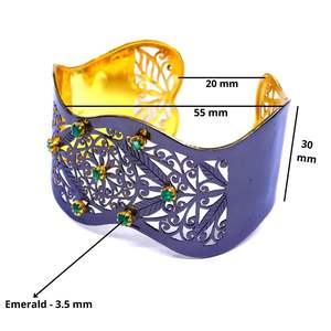 Designer 925 Sterling <b>Silver</b> Elegant Cuff Bangle with Emerald Gemstones Unique Daily Wear Fine Bangle - Product Image 3