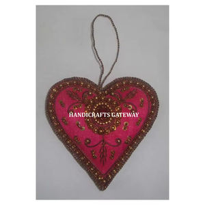 Exclusive Handicrafts Item of Gorgeous <b>Heart</b> Shape <b>Ornament</b> With Zari Beaded Embroidery Work Product for Decoration on Christmas - Product Image 1