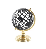 Globo Terráqueo de Aluminio de Alta Calidad, Mapa del Mundo Art Deco, Diseño Moderno, Hecho a Mano, Acabado Negro Pulido, Decoración Educativa para Oficina y Hogar