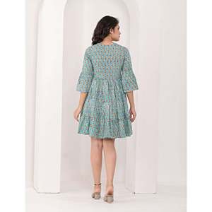 Robe en coton vert à imprimé bloc, taille élastique, respirante, style décontracté pour le bureau, style chinois, occasions de club, fourniture ODM - Product Image 6