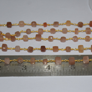 <b>Top</b> Quality Natural Moonstone Faceted 5-6mm Box Beads Gold Plated Wire Wrapped Rosary <b>Chain</b> Beaded <b>Chain</b> Jewelry Making Supplies - Product Image 4